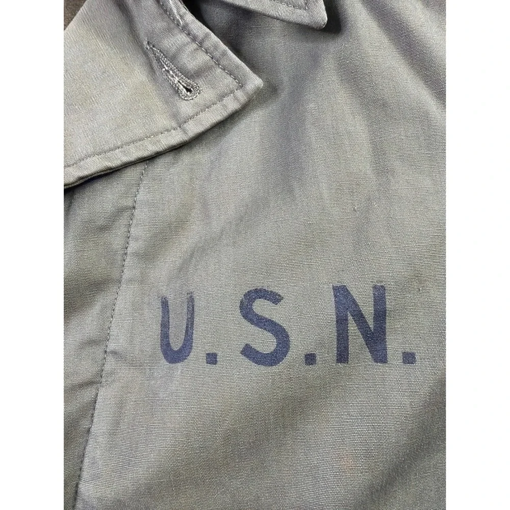 VTG WWII USN N-4 Navy Deck Jacket OD Green Talon Zip Coat Liner Stenciled Mens L